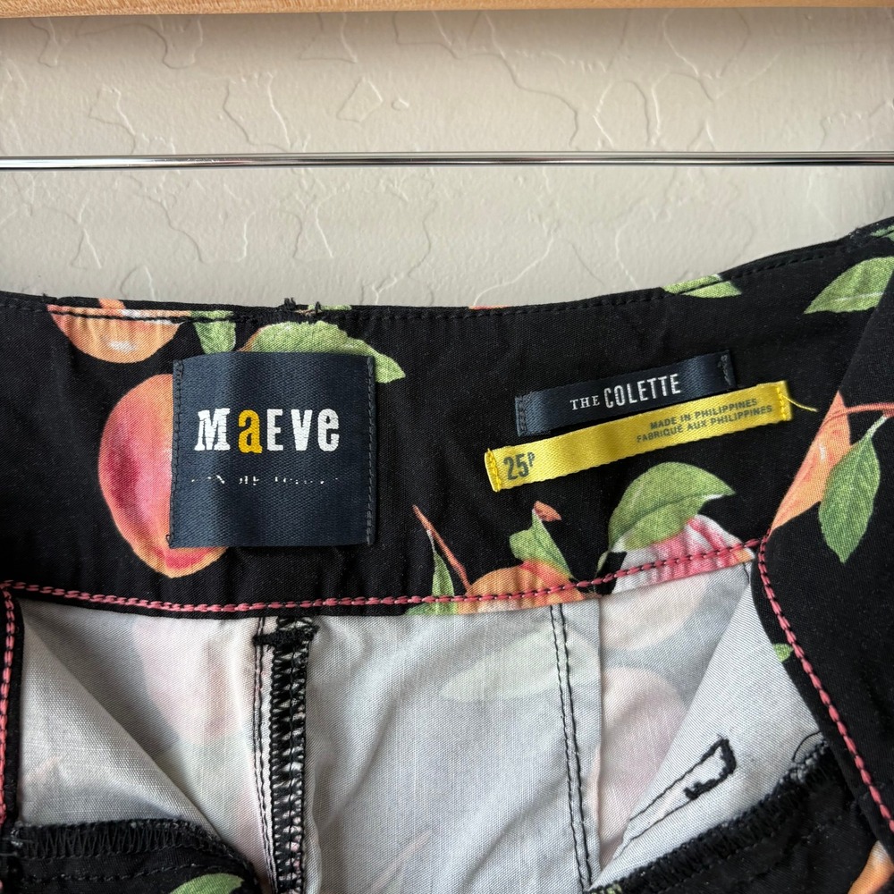 Maeve Anthropologie The Colette Peach Print Wide Leg Pants Black Size 25P - Picture 5 of 9